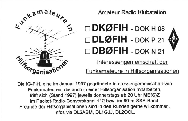 QSL-Karte DK0FIH DL0FIH DB0FIH aus 1997